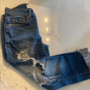 Gap girlfriend distressed cropped blue jeans